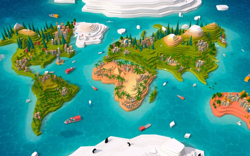Kreslený 3D model světa s nízkou poly světa 2.0