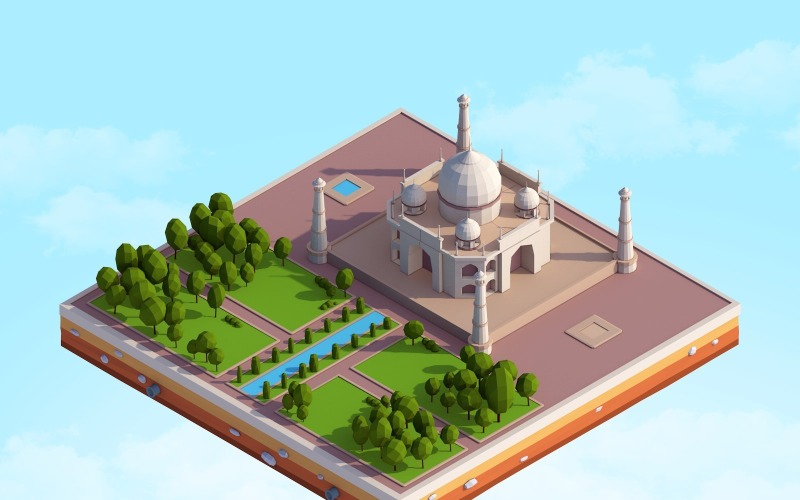 Cartoon Low Poly Taj Mahal Landmark modello 3D