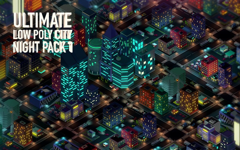 Ultimate Low Poly City Night Pack 1 Modèle 3D