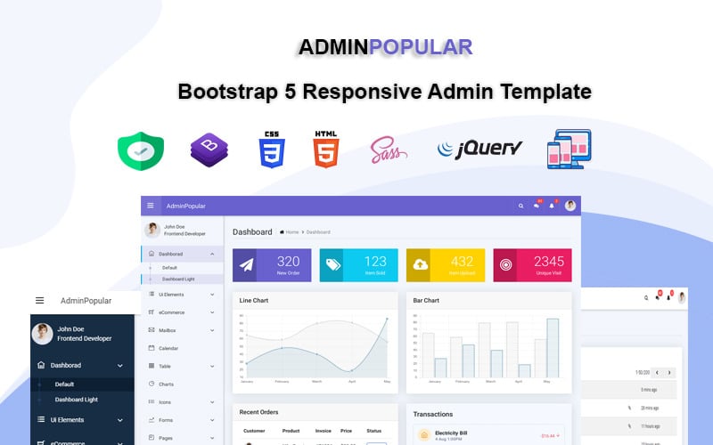 AdminPopular - Modèle d'administration réactif Bootstrap 5