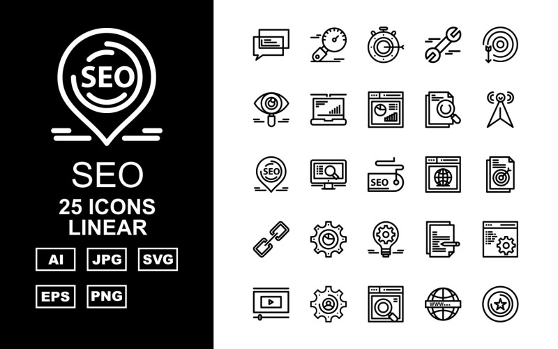 25 Premium SEO III Linear Pack Icon Set