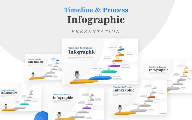 Altı Aşamalı Infographic PowerPoint şablonu ile Astronot