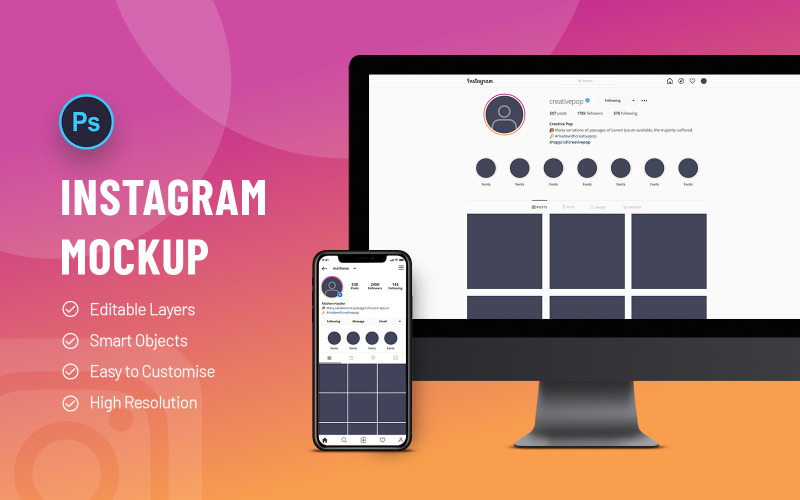 Instagram Mobile产品模型 & Desktop Screen
