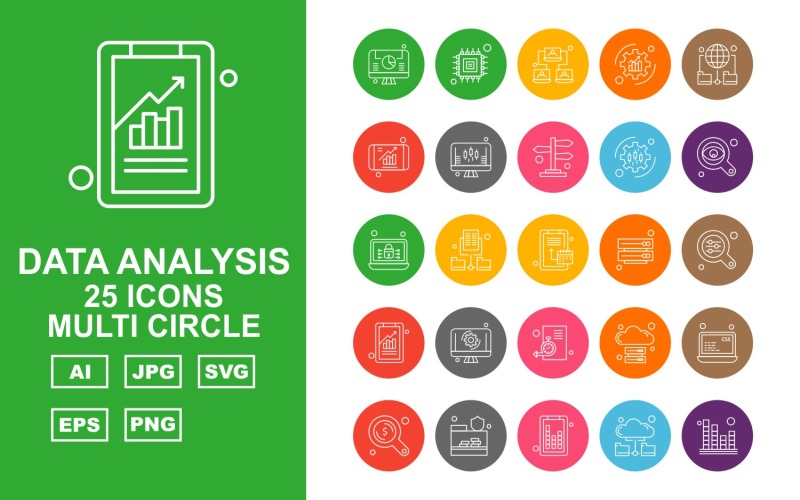 25 Conjunto de pacotes de ícones de múltiplos círculos para análise de dados premium