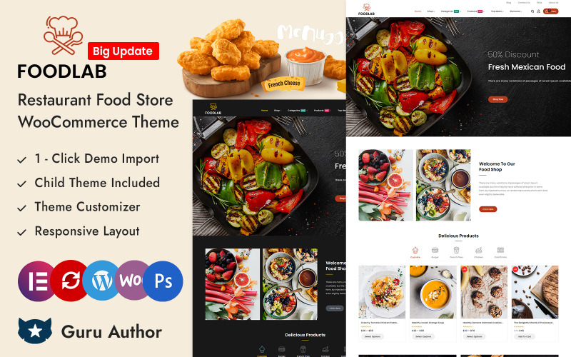 FoodLab - Thème réactif Elementor WooCommerce pour restaurant et magasin d'alimentation