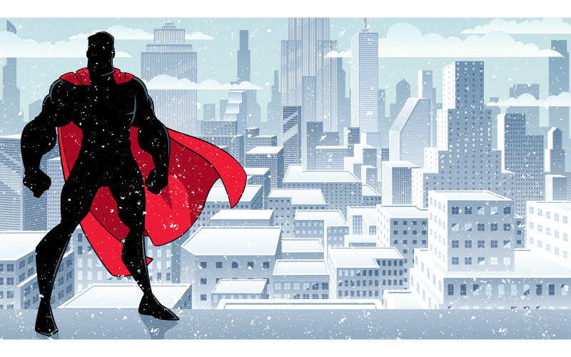 超级英雄站高冬天剪影-插图