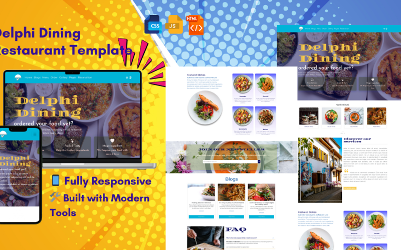 Modello di sito web per ristoranti e catering Delphi Dining