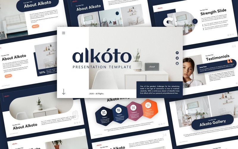 Modello PowerPoint di presentazione creativa Alkoto