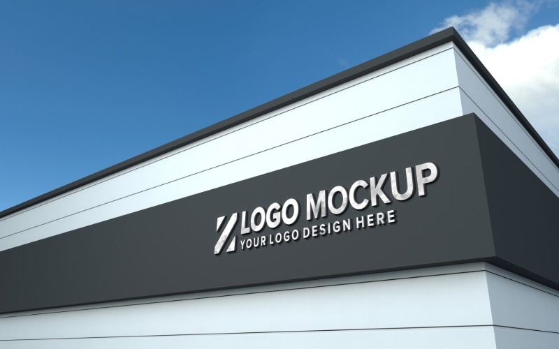 Stalen Logo Mockup Sign-gevel Elegant op het bouwen van een productmodel