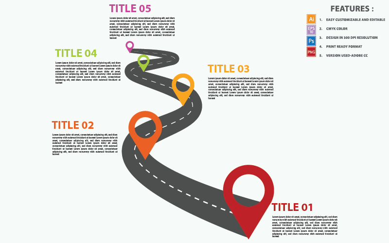 Elementi di Infographic di progettazione di vettore di timeline curva stradale