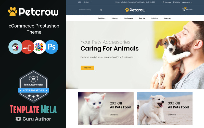Petcrow - Thème PrestaShop de la boutique en ligne pour animaux de compagnie