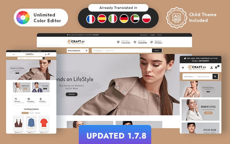 Craftzy Boutique Store - багатоцільова адаптивна тема PrestaShop