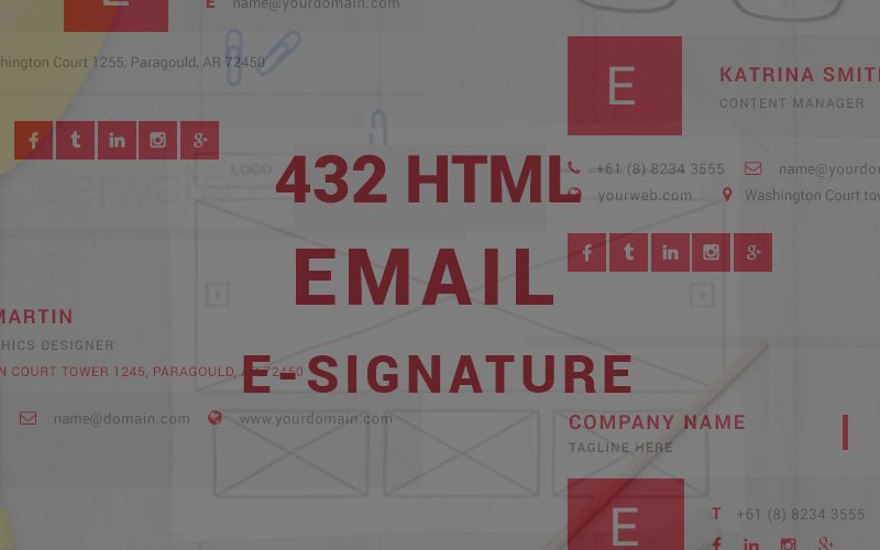 432 PSD-Html电子邮件电子签名模板信息图形元素