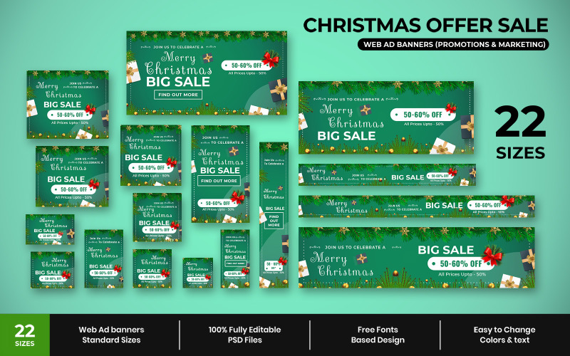 圣诞销售网络广告横幅社交媒体模板