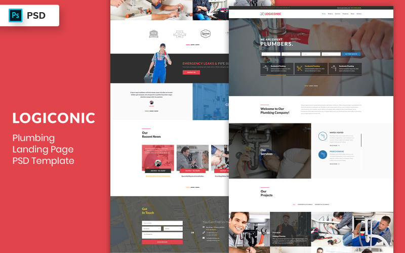 Plumbing Landing Page Template UI Elements