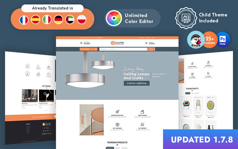 Lujosos Artículos decorativos Responsive PrestaShop Theme