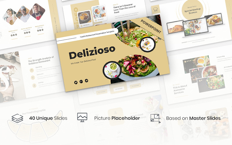 Delizioso - modelo de apresentação de 演示文稿 de comida e restaurante