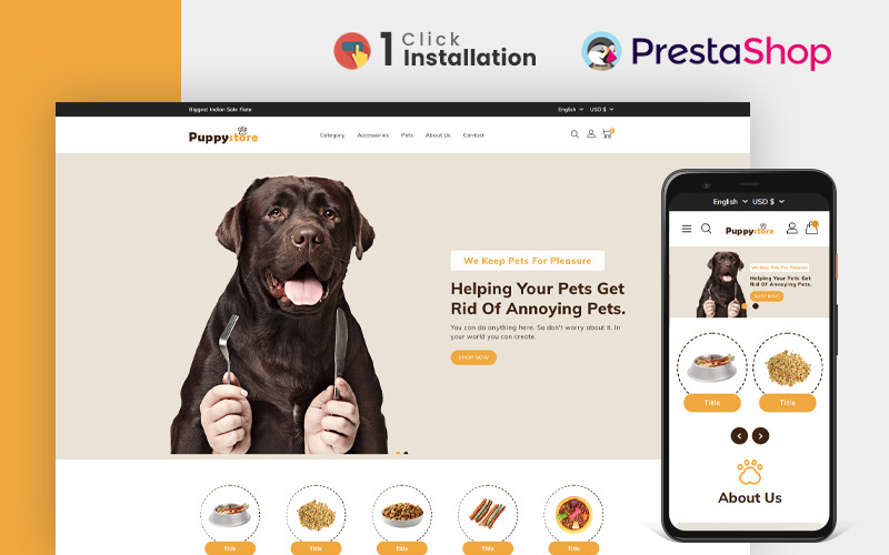 Тема PrestaShop для цуценят для домашніх тварин