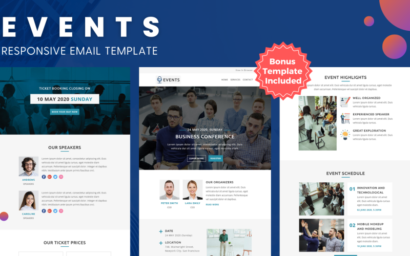 Wydarzenia - uniwersalny responsywny szablon biuletynu e-mail