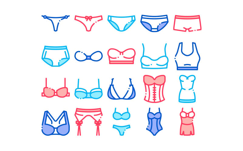 Lingerie Bras Panties Collection Set Vector Icon