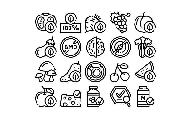 Organic Eco Foods Collection Set Vector Icon