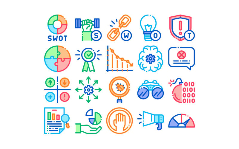 Swot аналіз стратегії колекції встановити векторної Icon