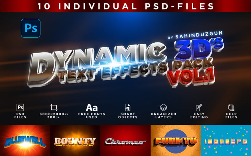 STYLES DE TEXTE 3D DYNAMIQUES - Vol.1 | Effets de texte/maquettes | Modèle PSD de paquet