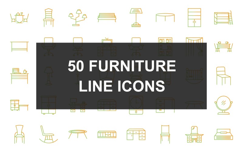 50 Furniture Line Gradient Icon Set