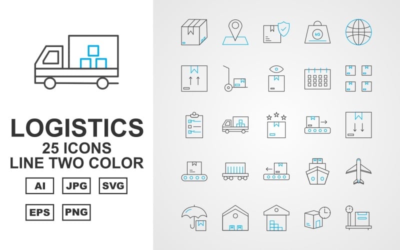 25 iconos de dos colores de línea de logística premium