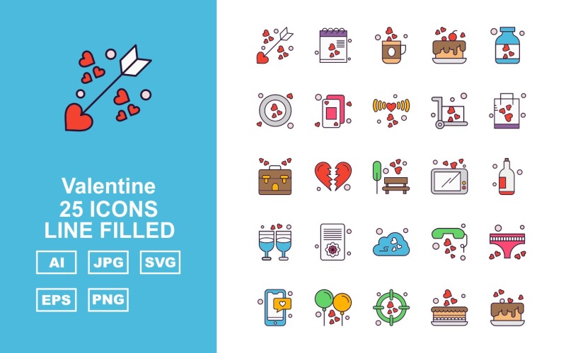 25 Premium Valentine Line Filled Icon Set