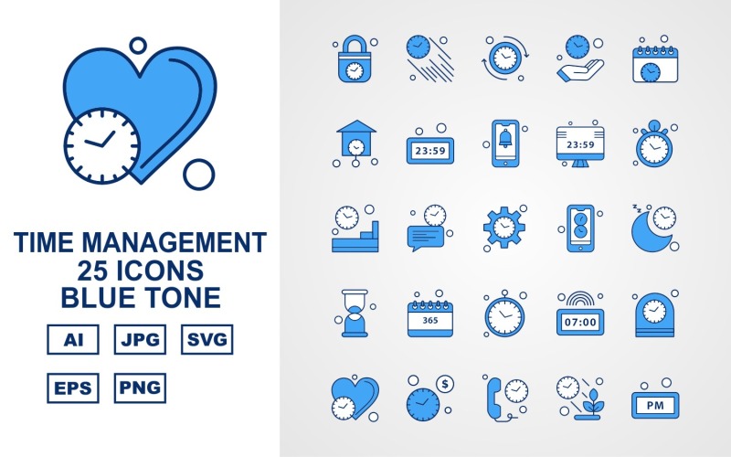 25 Набір іконок синього тону преміум-класу управління часом
