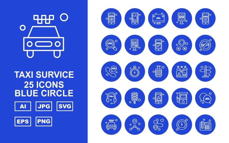 25 Ensemble d'icônes de cercle bleu de survie de taxi premium