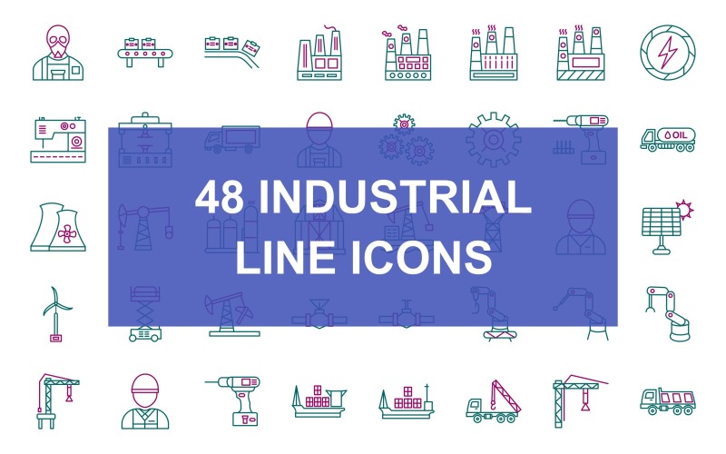 48 conjunto de iconos de dos colores de línea de proceso industrial