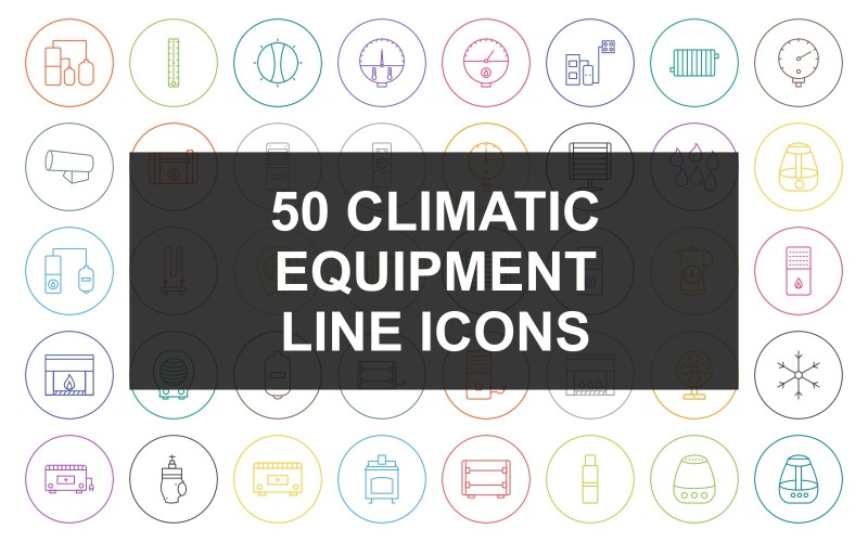 50 klimatologische apparatuur lijn ronde cirkel pictogramserie