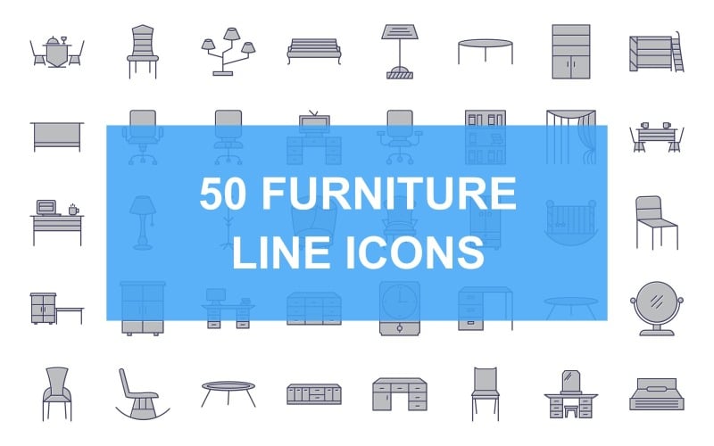 50 muebles llenos de línea conjunto de iconos