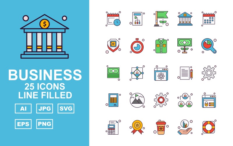 25 Premium Business Line Filled Icon Set