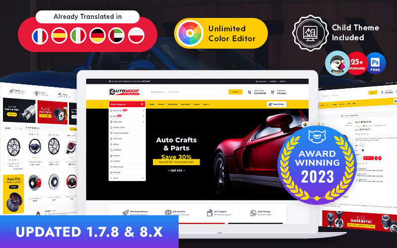 Auto Modif — адаптивная тема PrestaShop для автомобилей и автозапчастей