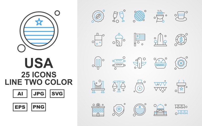 Balíček 25 Premium USA Line Two Color Icon Pack