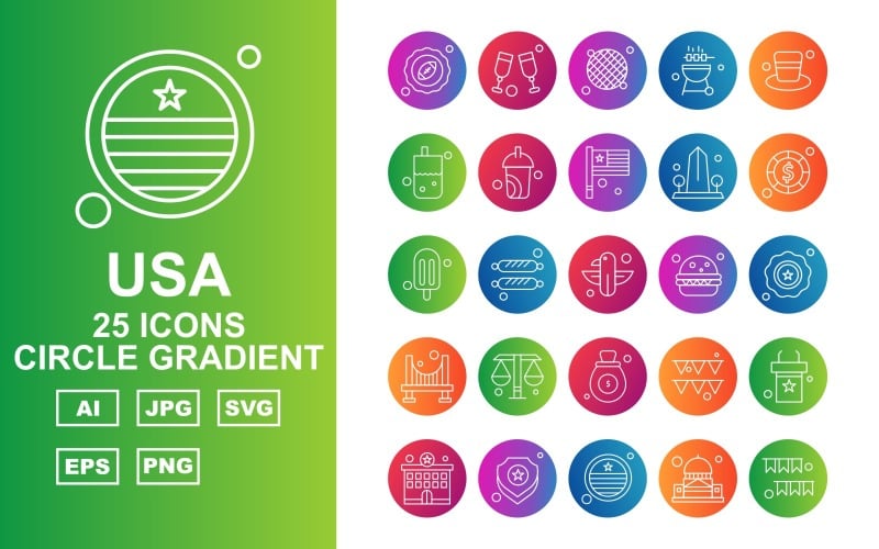 25 Prémium USA GCircle Gradient Icon Pack