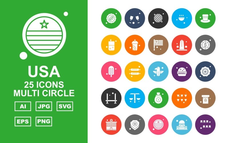 25 Premium USA Multi Circle Icon Pack