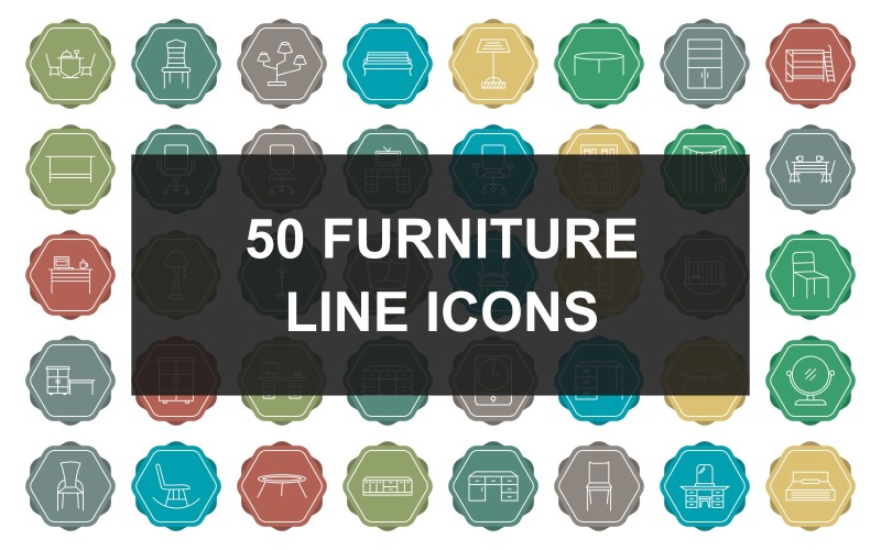 50 Set di icone di sfondo multicolore della linea di mobili