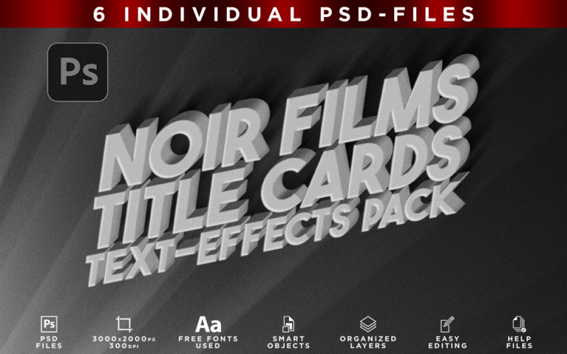 CARTÕES DE TÍTULO DE FILMES NOIR | Efeitos de Texto/Mockups | Modelo de modelo de produto de pacote