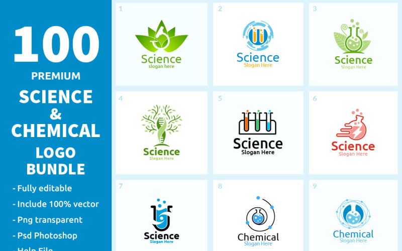 100科学和化学标志捆绑包