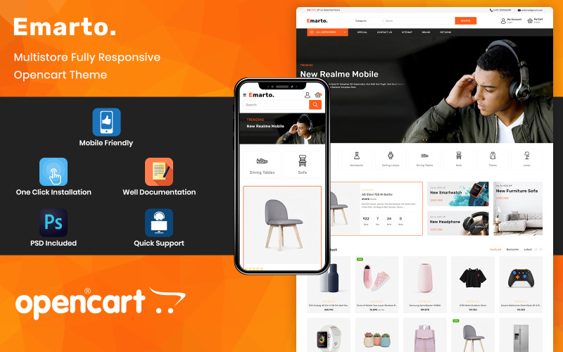 Emarto - шаблон OpenCart универсального магазина