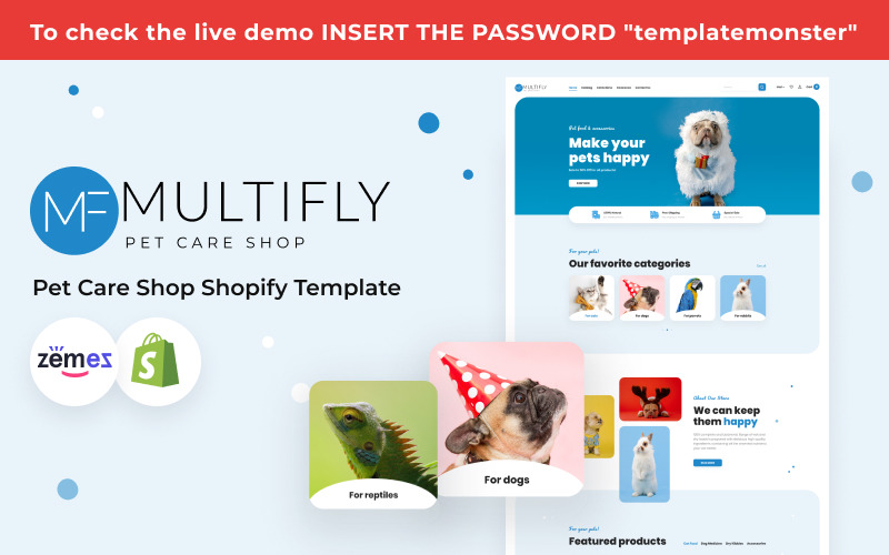Multiplizieren Sie Pet Care Shop Vorlage Shopify Theme