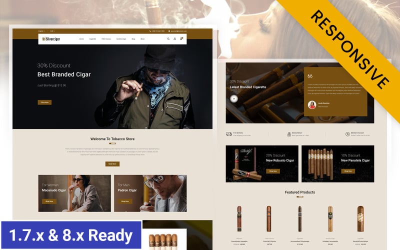 Адаптивная тема Prestashop для магазина Silver Cigar Store