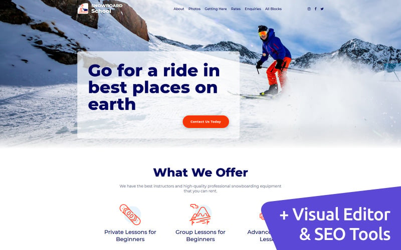 Modèle de page de destination Snowboard MotoCMS