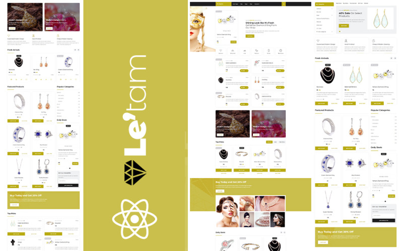 Modèle de site Web Letam Gold and Jewelry Shop React JS