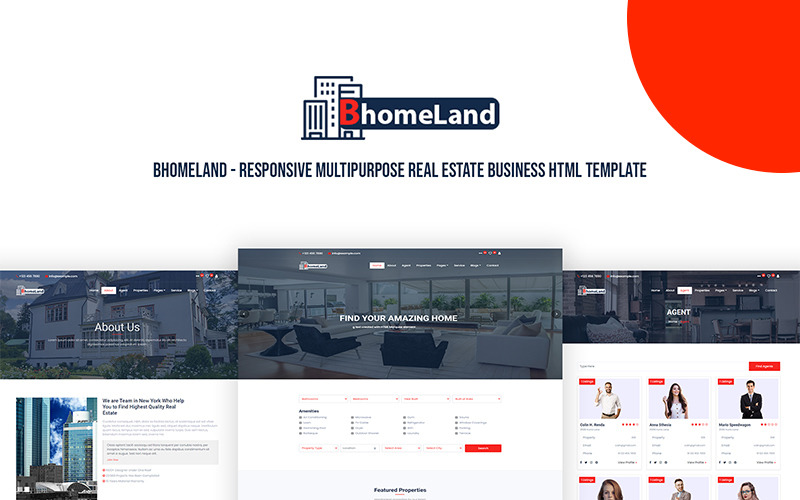 Bhomeland - Modello di sito Web HTML per attività immobiliari multiuso reattivo