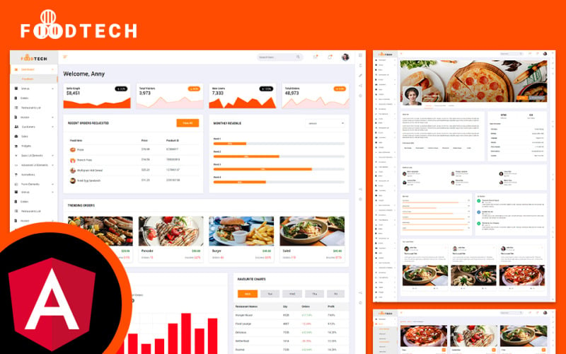 Dashboard di amministrazione JS angolare per ristoranti e consegne di cibo Foodtech